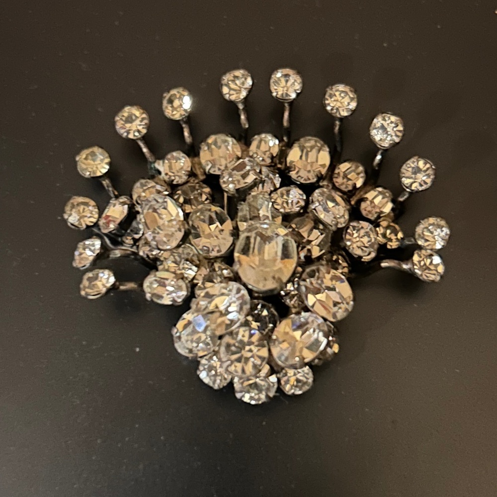Vintage French Déposé Rhinestone Spray Brooch, c. 1930s–1950s